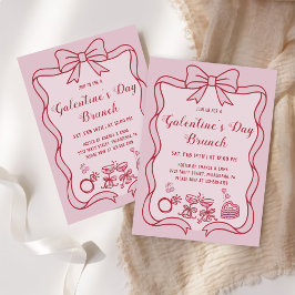 Rode Roze Strik Galentine's Day Brunch Feest Kaart