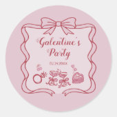 Rode Roze Strik Galentine's Feest Ronde Sticker (Voorkant)
