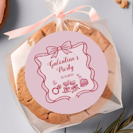 Rode Roze Strik Galentine's Feest Ronde Sticker