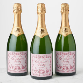 Rode Roze Strik Galentine's Feest Sparkling Wijnetiket