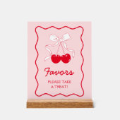 Rode Roze Strik Kers Babyshower Favor Acryl Bord (Voorkant)