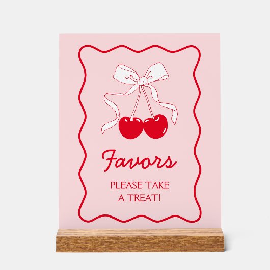 Rode Roze Strik Kers Babyshower Favor Acryl Bord