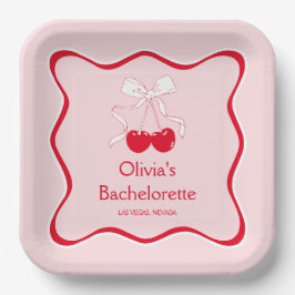 Rode Roze Strik Kersje Op Top Bachelorette Papieren Bordje
