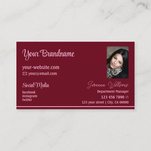 Rode roze stripes voor grafische wijn met foto-pro visitekaartje (Achterkant)