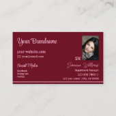 Rode roze stripes voor grafische wijn met monogram visitekaartje (Achterkant)