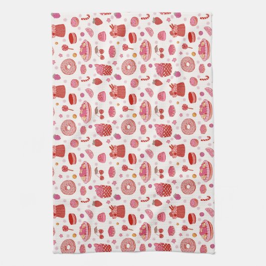 Rode roze taarten & snoep theedoek (Verticaal)