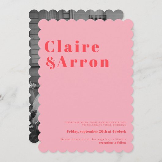 Rode roze Trendy Wedding Uitnodiging (Voorkant / Achterkant)