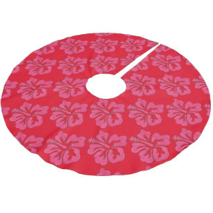 Rode roze tropische Hawaiian Hibiscus flower print Kerstboom Rok