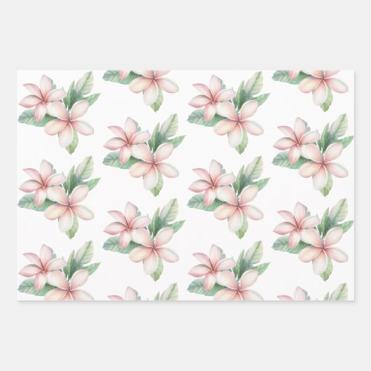 Rode Roze Tropische Hibiscus Plumeria Bloemige Bru Inpakpapier Vel (Voorkant 3)