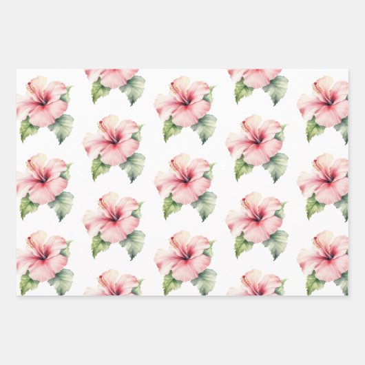 Rode Roze Tropische Hibiscus Plumeria Bloemige Bru Inpakpapier Vel (Voorkant 2)