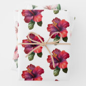 Rode Roze Tropische Hibiscus Plumeria Bloemige Bru Inpakpapier Vel (In situ)