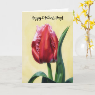 Rode Roze Tulp Bloem Bloemenkunst Moederdagkaart Kaart