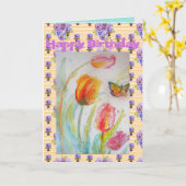 Rode Roze Tulp en Vlinder Watercolour Kunstkaart Kaart (Gele Bloem)