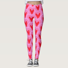 Rode roze Valentijnsdag — Harten afdrukken Leggings