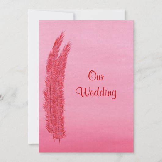 Rode roze veren, onze huwelijksuitnodigingen kaart (Voorkant)