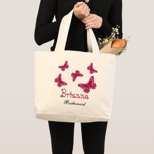 Rode roze vlinder Persoonlijke naam Bridesmaid Grote Tote Bag (Voorkant (product))