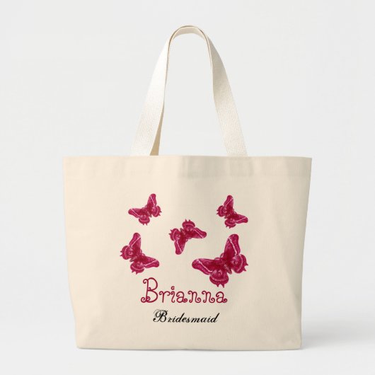 Rode roze vlinder Persoonlijke naam Bridesmaid Grote Tote Bag (Voorkant)