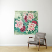 Rode roze volken en groene bladeren wandkleed (In situ)