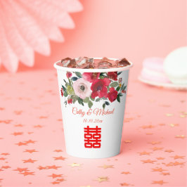 Rode roze waterverf bloem moderne Chinese bruiloft Papieren Bekers