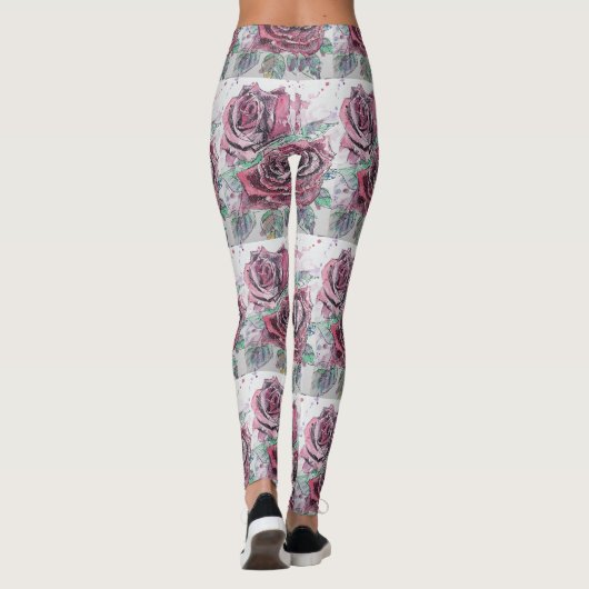 Rode roze Waterverf Bloem Rode Leggings (Achterkant)