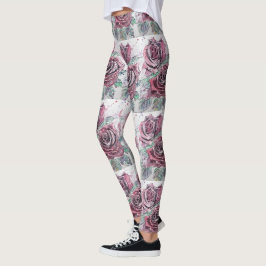 Rode roze Waterverf Bloem Rode Leggings (Links)