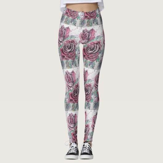 Rode roze Waterverf Bloem Rode Leggings (Voorkant)