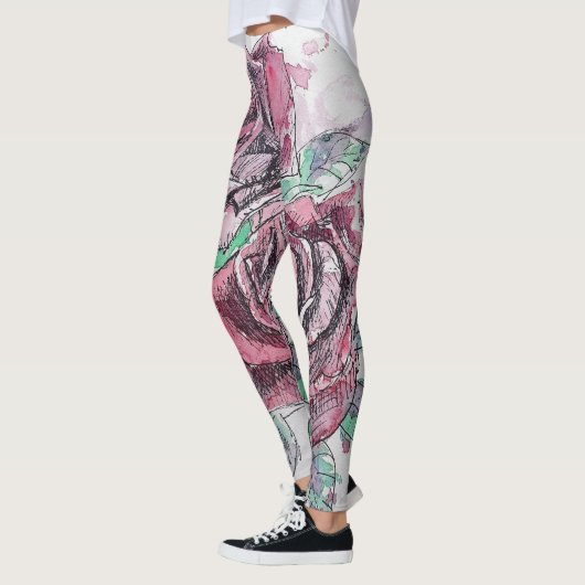 Rode roze Waterverf Bloem Rode Leggings (Links)