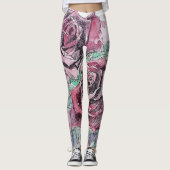 Rode roze Waterverf Bloem Rode Leggings (Voorkant)
