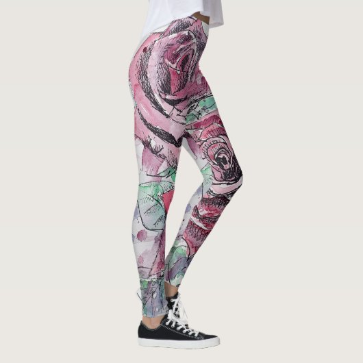 Rode roze Waterverf Bloem Rode Leggings (Rechts)