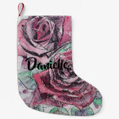 Rode roze Waterverf bloemen Floral naam stoppen Kleine Kerstsok (Voorkant)