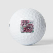 Rode roze Waterverf bloemen Golfballen (Voorkant)