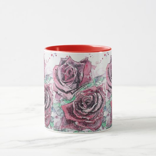 Rode roze Waterverf bloemen Mok (Midden)