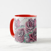 Rode roze Waterverf bloemen Mok (Voorkant links)