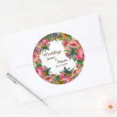 Rode roze Waterverf bloemen Ronde Sticker (Envelop)