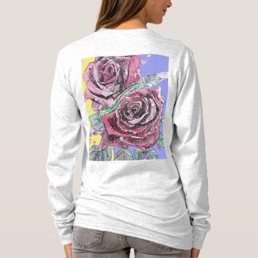 Rode roze Waterverf bloemen Rozen schilderen T-shirt (Achterkant)