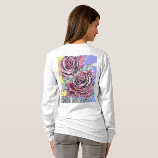 Rode roze Waterverf bloemen Rozen schilderen T-shirt (Achterkant volledig)