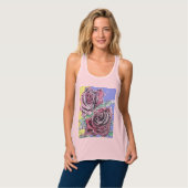 Rode roze Waterverf bloemen Rozen schilderen Tanktop (Volledige Voorkant)