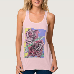 Rode roze Waterverf bloemen Rozen schilderen Tanktop