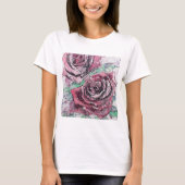 Rode roze Waterverf bloemen T-shirt (Voorkant)