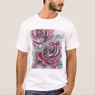 Rode roze Waterverf bloemen T-shirt