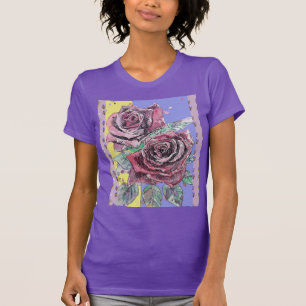 Rode roze Waterverf bloemen T-shirt