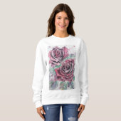 Rode roze Waterverf bloemen Trui (Voorkant volledig)