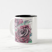 Rode roze Waterverf bloemen Tweekleurige Koffiemok (Voorkant links)