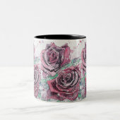 Rode roze Waterverf bloemen Tweekleurige Koffiemok (Center)