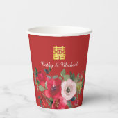 Rode roze waterverf bloemrijke moderne dubbele gel papieren bekers (Achterkant)