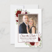 Rode & Roze Waterverf Boho Rozen & Fotobruiloft Save The Date (Voorkant)