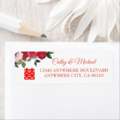 Rode roze waterverf Chinees trouwadres Etiket (Insitu)