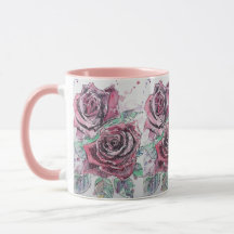 Rode roze Waterverf en inktrozen Mok schilderen