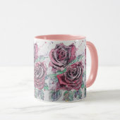 Rode roze Waterverf en inktrozen Mok schilderen (Voorkant rechts)