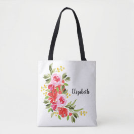 Rode roze Waterverf Floral schouder Tote Bag